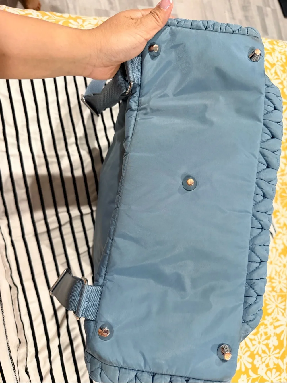 Stylish Slate Blue Quilted & Knit-Texture Baby Bag Backpack HAPP